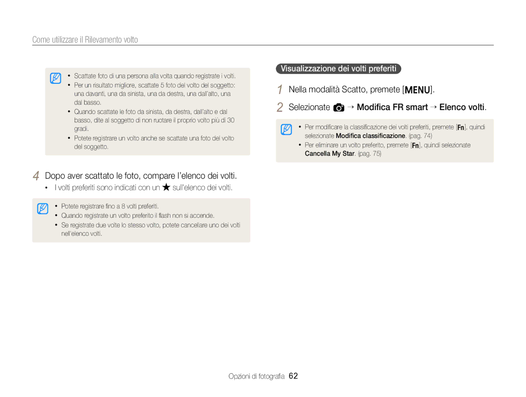 Samsung EC-ST88ZZFPLE1 Visualizzazione dei volti preferiti, Volti preferiti sono indicati con un sullelenco dei volti 