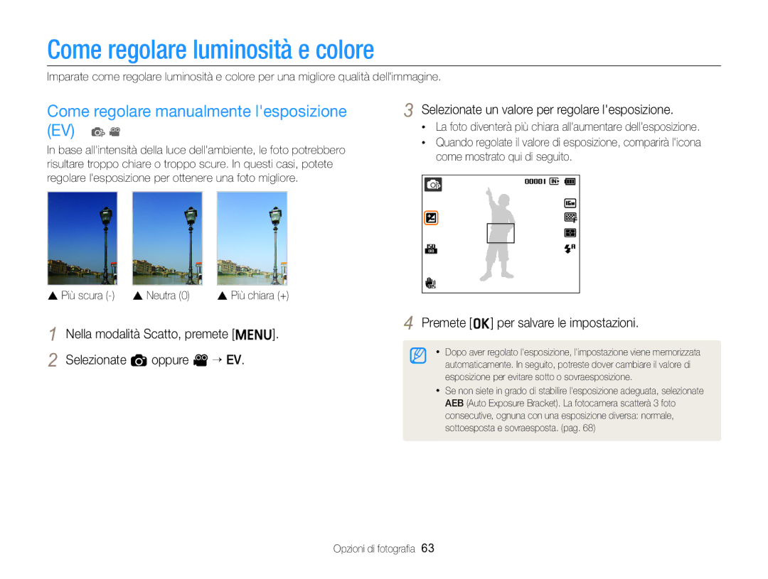 Samsung EC-ST88ZZFPBE1 Come regolare luminosità e colore, Come regolare manualmente lesposizione EV p, Neutra 