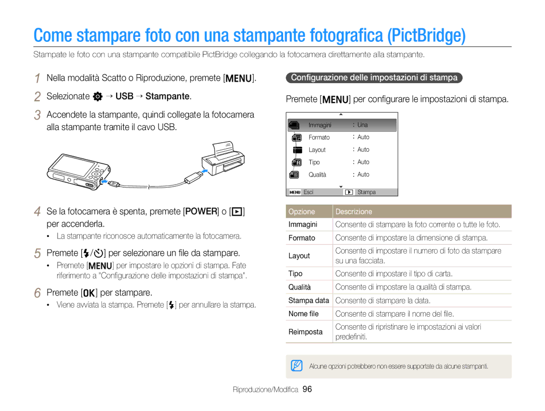 Samsung EC-ST88ZZBPBE1, EC-ST88ZZBPWE1 manual Premete F/t per selezionare un ﬁle da stampare, Premete o per stampare 