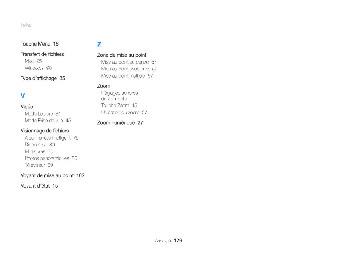 Samsung EC-ST88ZZBPBE1, EC-ST88ZZBPWE1, EC-ST88ZZBPLE1 manual Touche Menu Transfert de ﬁchiers 