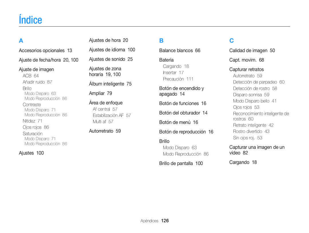 Samsung EC-ST88ZZBPBE1, EC-ST88ZZBPWE1, EC-ST88ZZBPLE1 manual Índice 