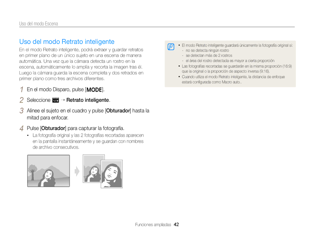 Samsung EC-ST88ZZBPBE1, EC-ST88ZZBPWE1, EC-ST88ZZBPLE1 manual Uso del modo Retrato inteligente 