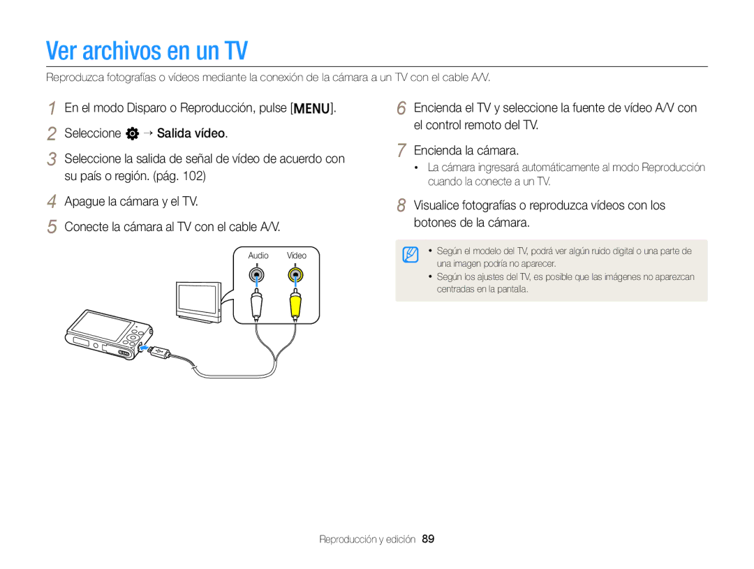 Samsung EC-ST88ZZBPWE1, EC-ST88ZZBPBE1, EC-ST88ZZBPLE1 manual Ver archivos en un TV 