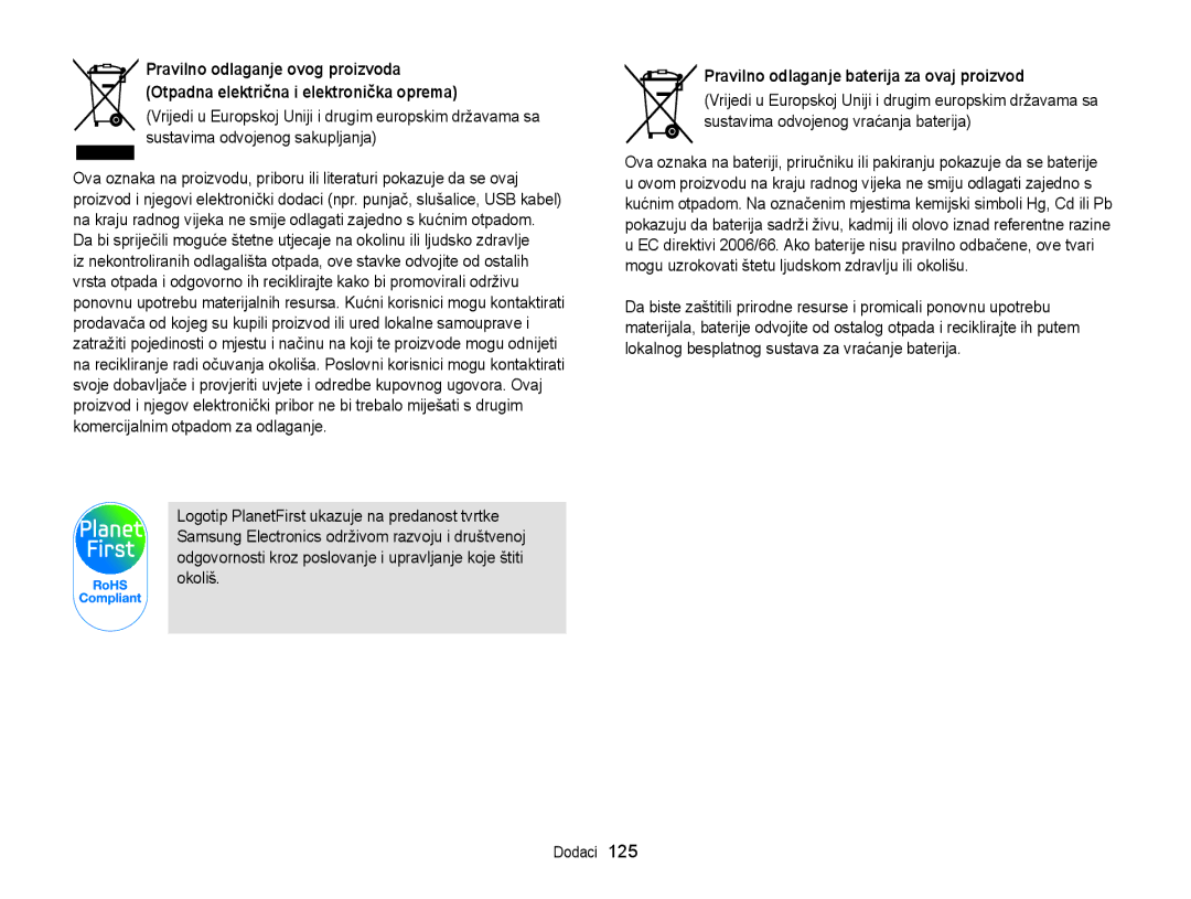 Samsung EC-ST88ZZBPWE3, EC-ST88ZZBPBE3 manual Pravilno odlaganje baterija za ovaj proizvod 