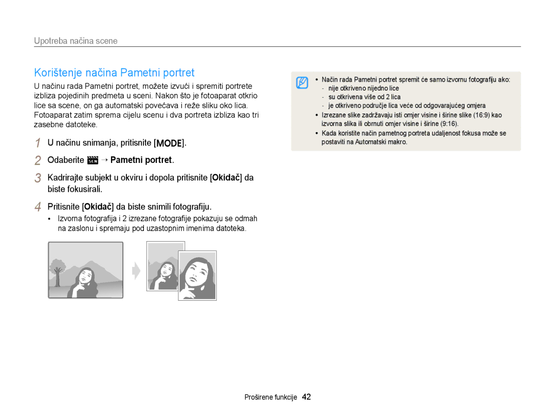 Samsung EC-ST88ZZBPBE3, EC-ST88ZZBPWE3 manual Korištenje načina Pametni portret, Odaberite s “ Pametni portret 