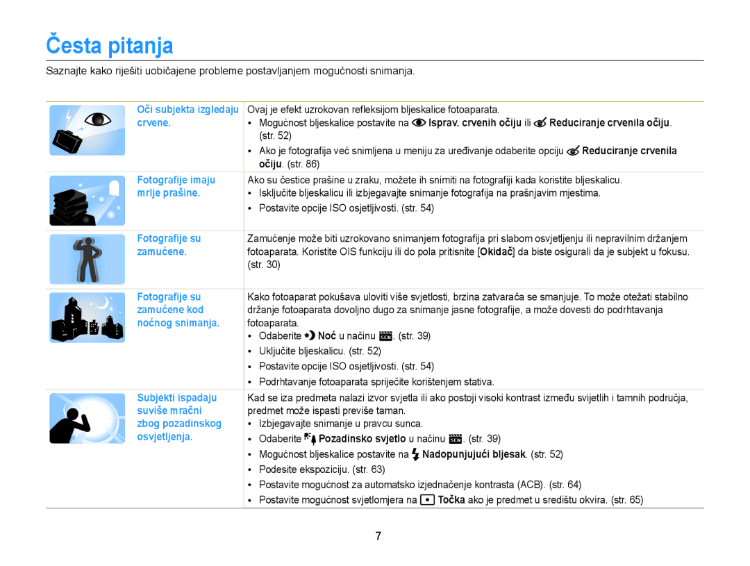 Samsung EC-ST88ZZBPWE3, EC-ST88ZZBPBE3 manual Česta pitanja, Reduciranje crvenila očiju 