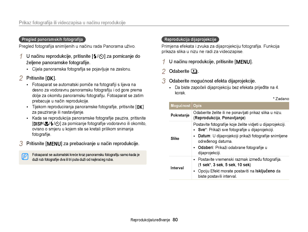 Samsung EC-ST88ZZBPBE3 Pritisnite o, Pritisnite m za prebacivanje u način reprodukcije, Pregled panoramskih fotograﬁja 