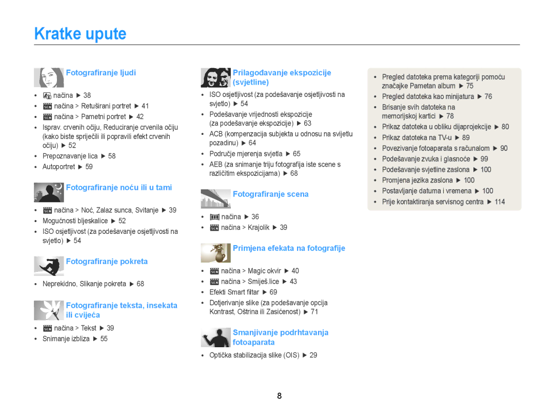 Samsung EC-ST88ZZBPBE3, EC-ST88ZZBPWE3 manual Kratke upute, Fotograﬁranje ljudi 