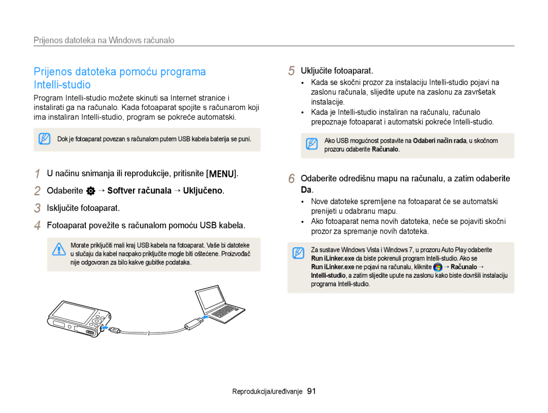 Samsung EC-ST88ZZBPWE3 manual Prijenos datoteka pomoću programa Intelli-studio, Prijenos datoteka na Windows računalo 