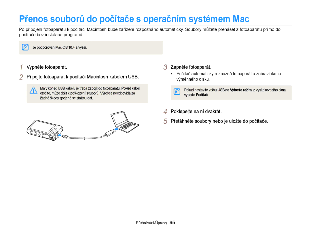 Samsung EC-ST88ZZFPBE3, EC-ST88ZZBPWE3, EC-ST88ZZFPWE3, EC-ST88ZZBPBE3 Přenos souborů do počítače s operačním systémem Mac 