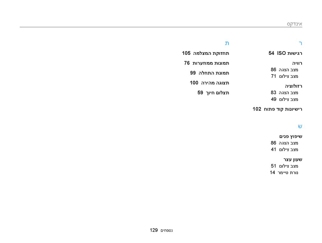 Samsung EC-ST88ZZFPWIL manual סקדניא, 86 הגצה בצמ 71 םוליצ בצמ, 83 הגצה בצמ 49 םוליצ בצמ, 86 הגצה בצמ 41 םוליצ בצמ 