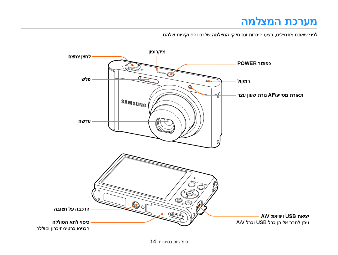 Samsung EC-ST88ZZFPBIL, EC-ST88ZZFPWIL, EC-ST88ZZBPBAE manual המלצמה תכרעמ, ןופורקימ, שלפ, השדע, 14 תויסיסב תויצקנופ 