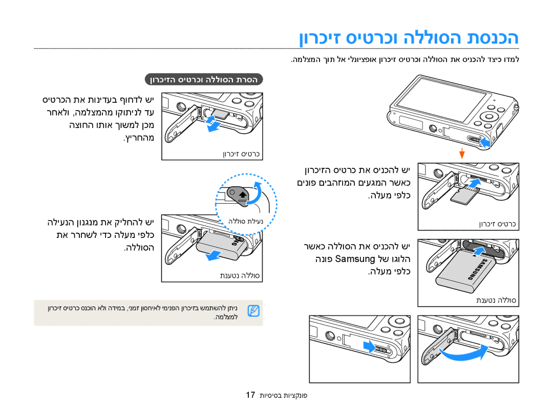 Samsung EC-ST88ZZFPBIL, EC-ST88ZZFPWIL, EC-ST88ZZBPBAE ןורכיז סיטרכו הללוסה תסנכה, הצוחה ותוא ךושמל ןכמ, ץירחהמ, הלעמ יפלכ 