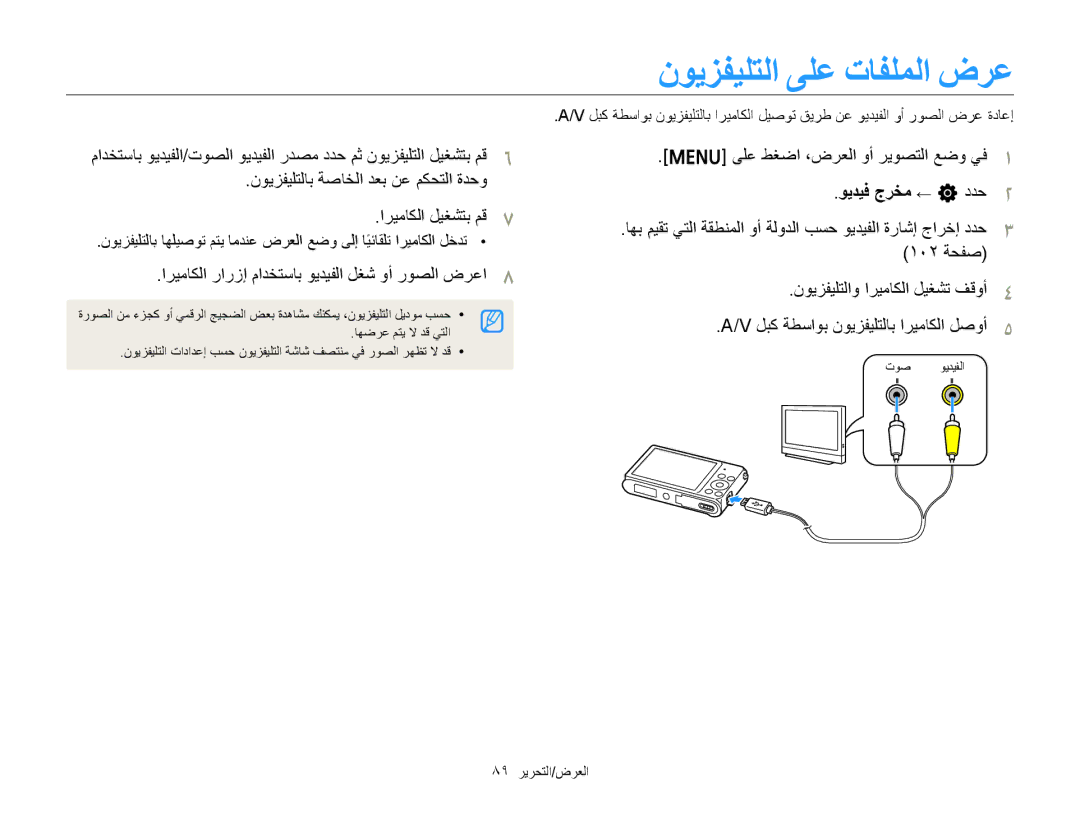 Samsung EC-ST88ZZDPWIR manual ﻥﻮﻳﺰﻔﻴﻠﺘﻟﺍ ﻰﻠﻋ ﺕﺎﻔﻠﻤﻟﺍ ﺽﺮﻋ, ﻥﻮﻳﺰﻔﻴﻠﺘﻟﺎﺑ ﺔﺻﺎﺨﻟﺍ ﺪﻌﺑ ﻦﻋ ﻢﻜﺤﺘﻟﺍ ﺓﺪﺣﻭ ﺍﺮﻴﻣﺎﻜﻟﺍ ﻞﻴﻐﺸﺘﺑ ﻢﻗ 