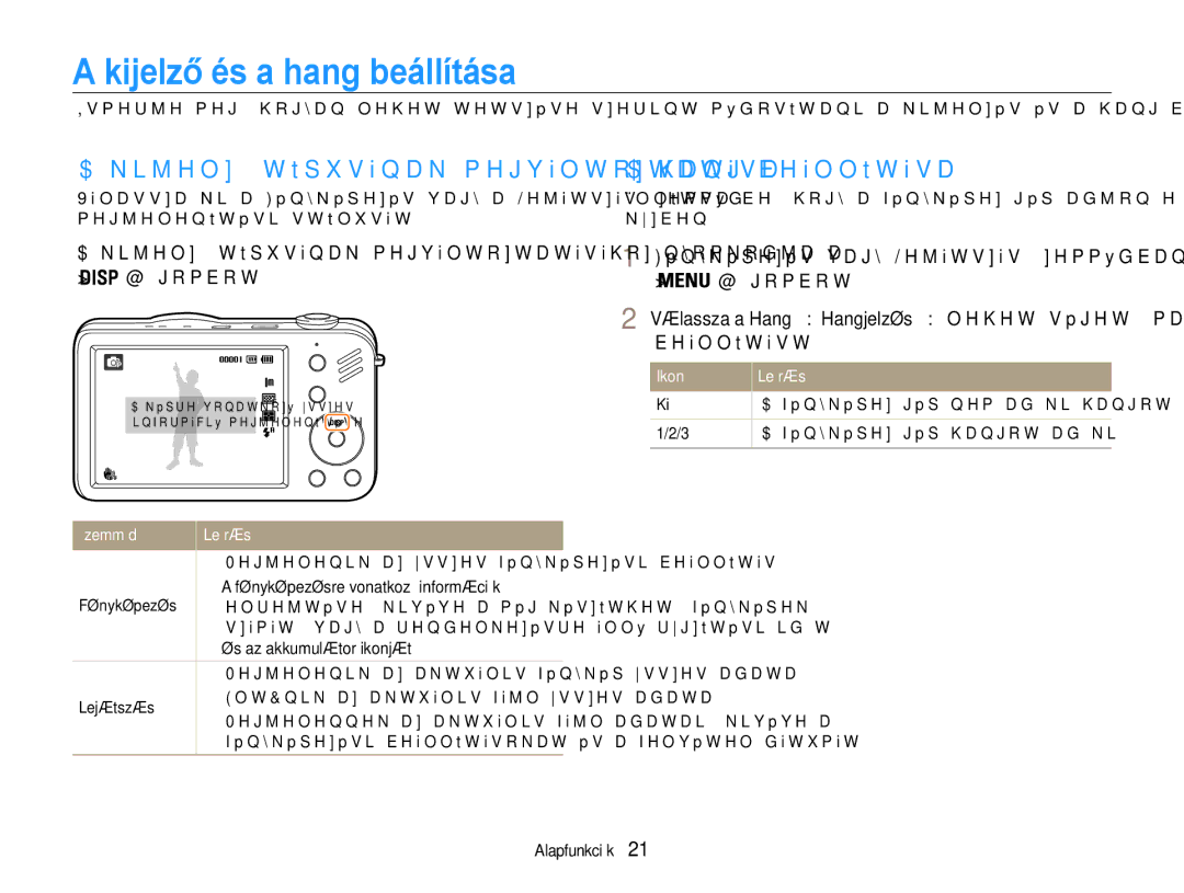 Samsung EC-ST90ZZBPLE3, EC-ST90ZZBPBE1 Kijelző és a hang beállítása, Kijelző típusának megváltoztatása, Hang beállítása 