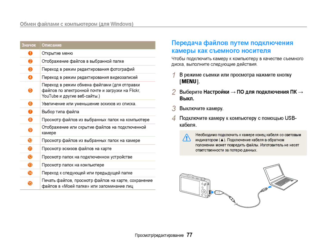 Samsung EC-ST91ZZBCRRU, EC-ST90ZZBPSE2, EC-ST90ZZBPRE2, EC-ST90ZZBPLRU Выберите Настройки → ПО для подключения ПК → Выкл 