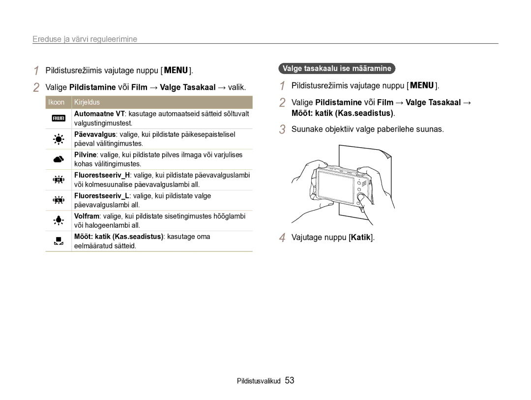 Samsung EC-ST90ZZBPSE2, EC-ST90ZZBPRE2 manual Mõõt katik Kas.seadistus kasutage oma eelmääratud sätteid 