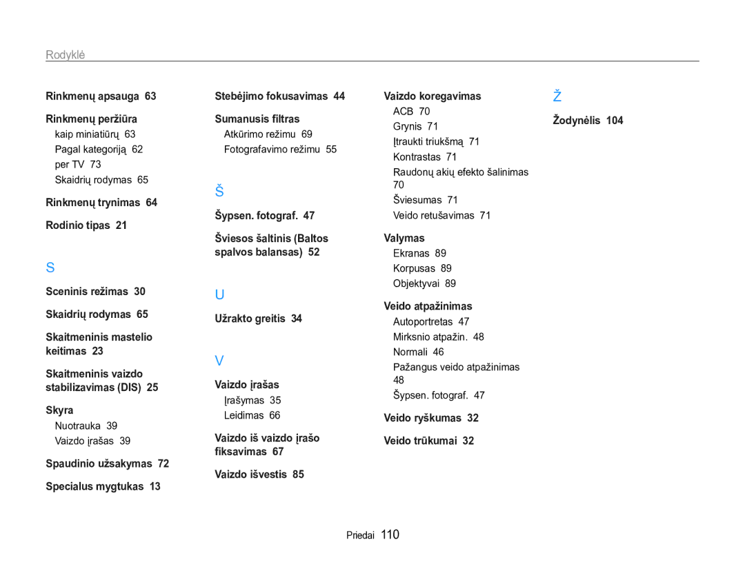 Samsung EC-ST90ZZBPRE2, EC-ST90ZZBPSE2 manual Nuotrauka Vaizdo įrašas, Įrašymas 35 Leidimas, Ekranas Korpusas Objektyvai 