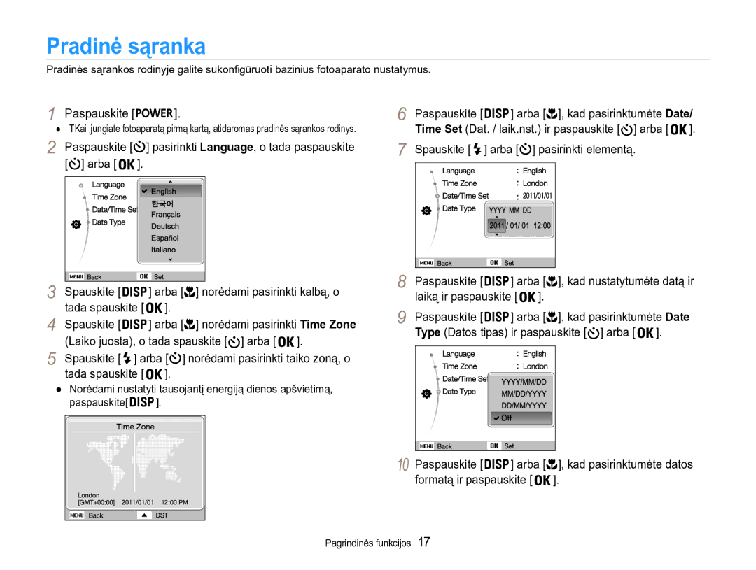 Samsung EC-ST90ZZBPSE2, EC-ST90ZZBPRE2 manual Pradinė sąranka 