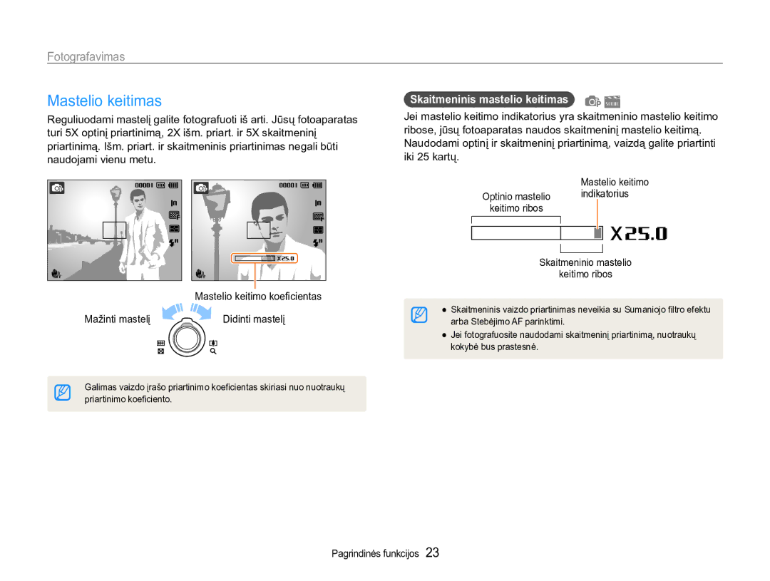 Samsung EC-ST90ZZBPSE2, EC-ST90ZZBPRE2 manual Mastelio keitimas, Fotografavimas, Skaitmeninis mastelio keitimas 