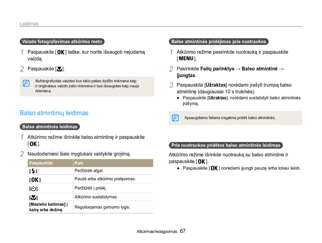 Samsung EC-ST90ZZBPSE2 manual Balso atmintinių leidimas, Vaizdą, Atkūrimo režime pasirinkite nuotrauką ir paspauskite 