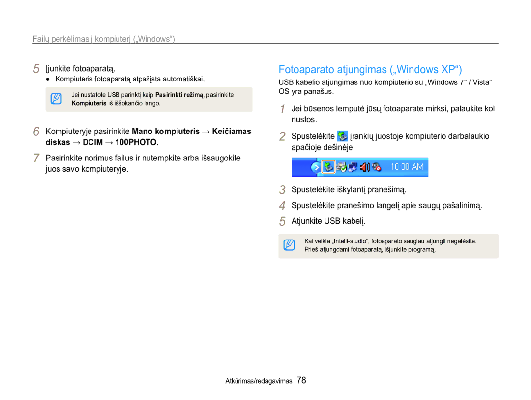 Samsung EC-ST90ZZBPRE2 Fotoaparato atjungimas „Windows XP, Nustos Spustelėkite, Įrankių juostoje kompiuterio darbalaukio 