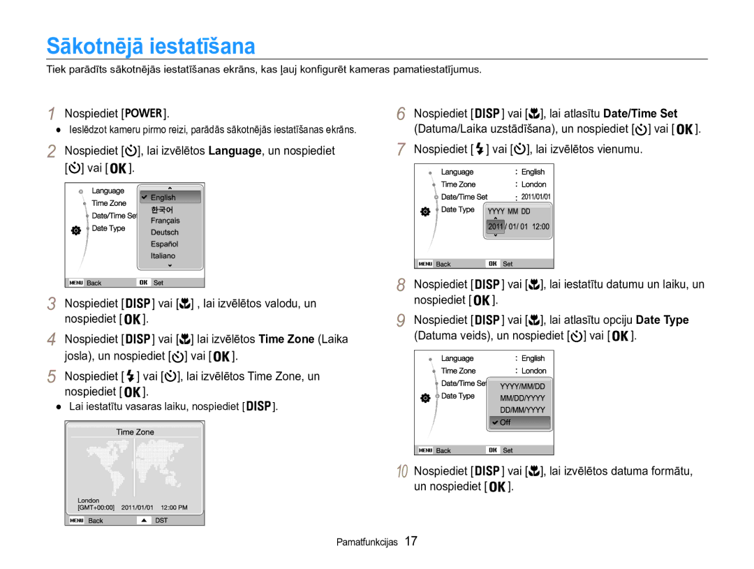 Samsung EC-ST90ZZBPSE2, EC-ST90ZZBPRE2 manual Sākotnējā iestatīšana 