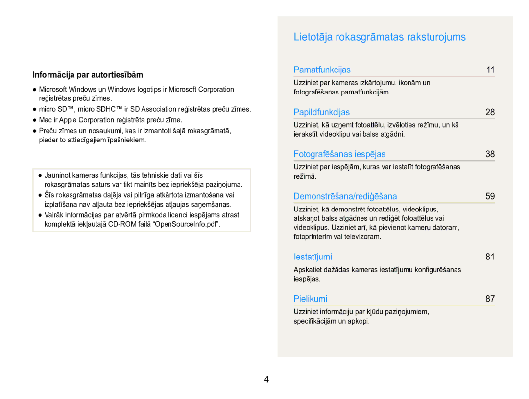 Samsung EC-ST90ZZBPRE2, EC-ST90ZZBPSE2 manual Lietotāja rokasgrāmatas raksturojums, Informācija par autortiesībām 