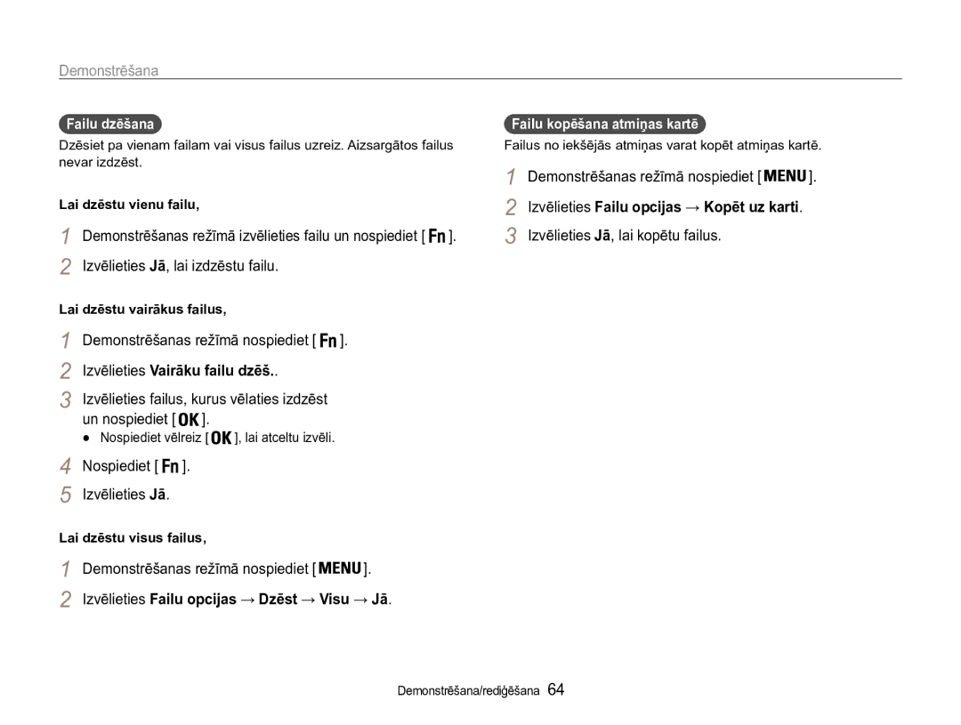 Samsung EC-ST90ZZBPRE2, EC-ST90ZZBPSE2 manual Izvēlieties Jā, lai izdzēstu failu, Izvēlieties Vairāku failu dzēš 