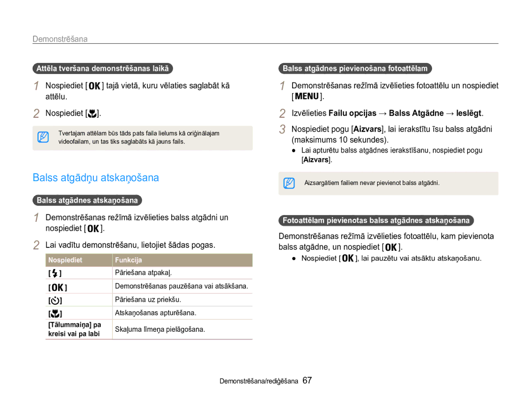 Samsung EC-ST90ZZBPSE2, EC-ST90ZZBPRE2 manual Balss atgādņu atskaņošana, Attēlu, Maksimums 10 sekundes 