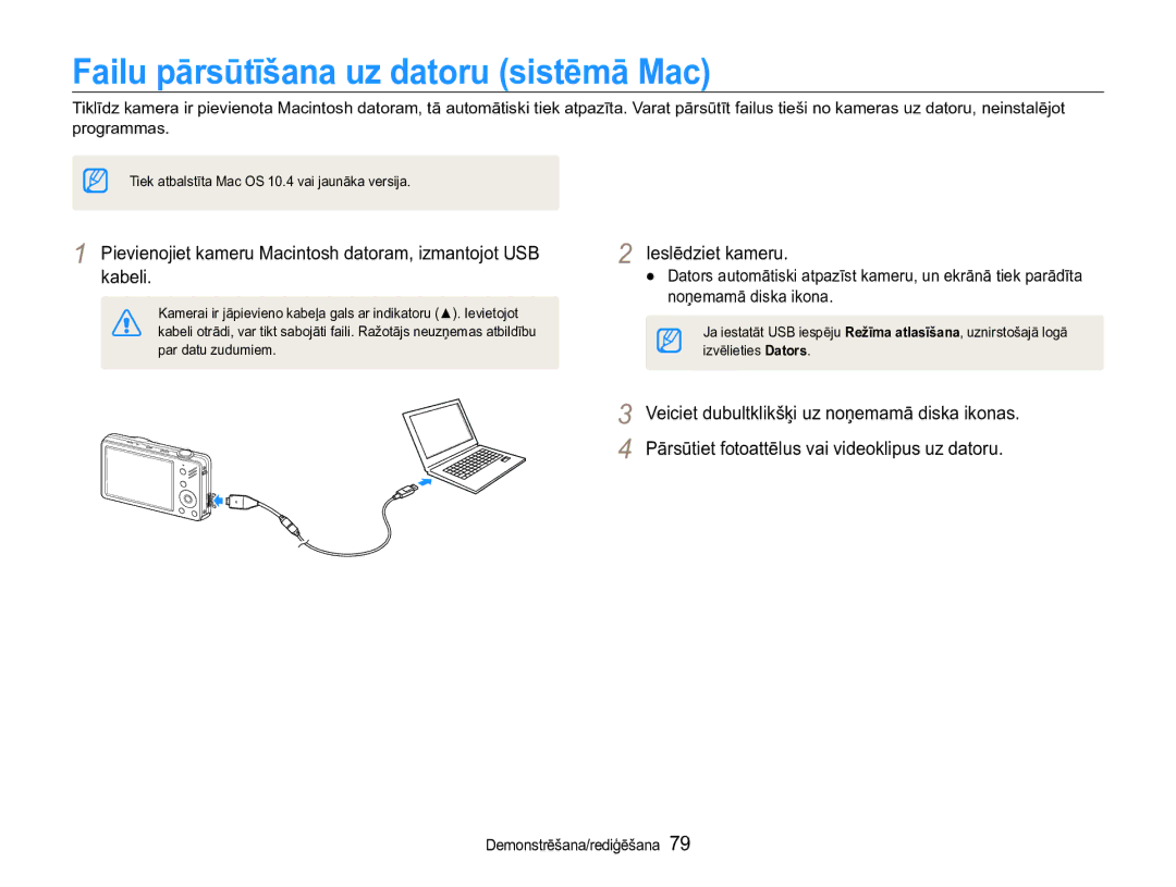 Samsung EC-ST90ZZBPSE2, EC-ST90ZZBPRE2 manual Failu pārsūtīšana uz datoru sistēmā Mac 