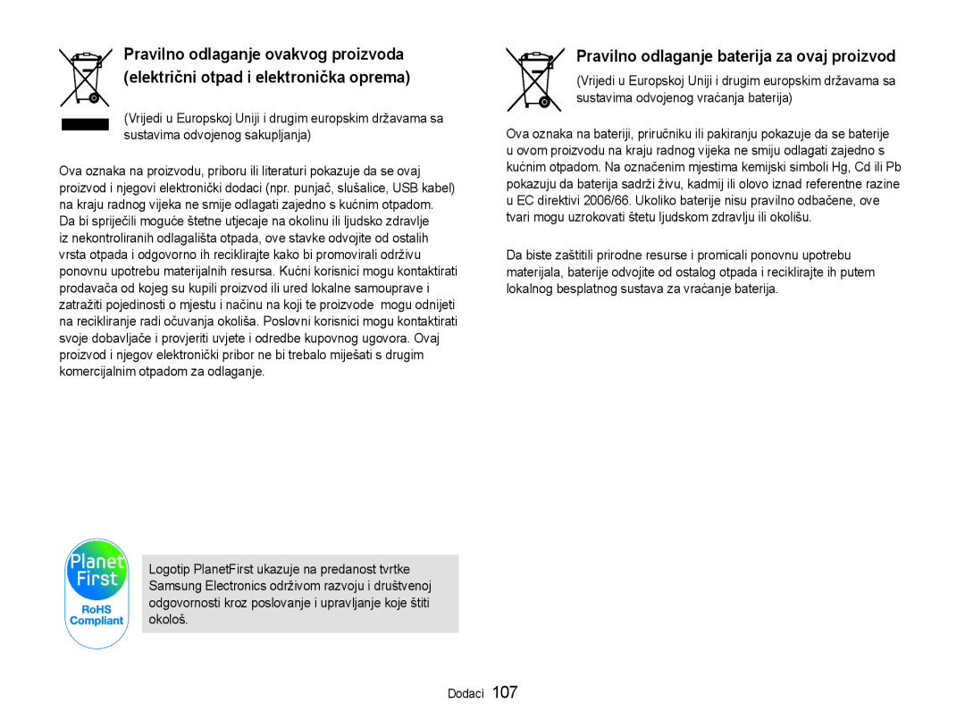 Samsung EC-ST90ZZBPSE3 manual Pravilno odlaganje baterija za ovaj proizvod 