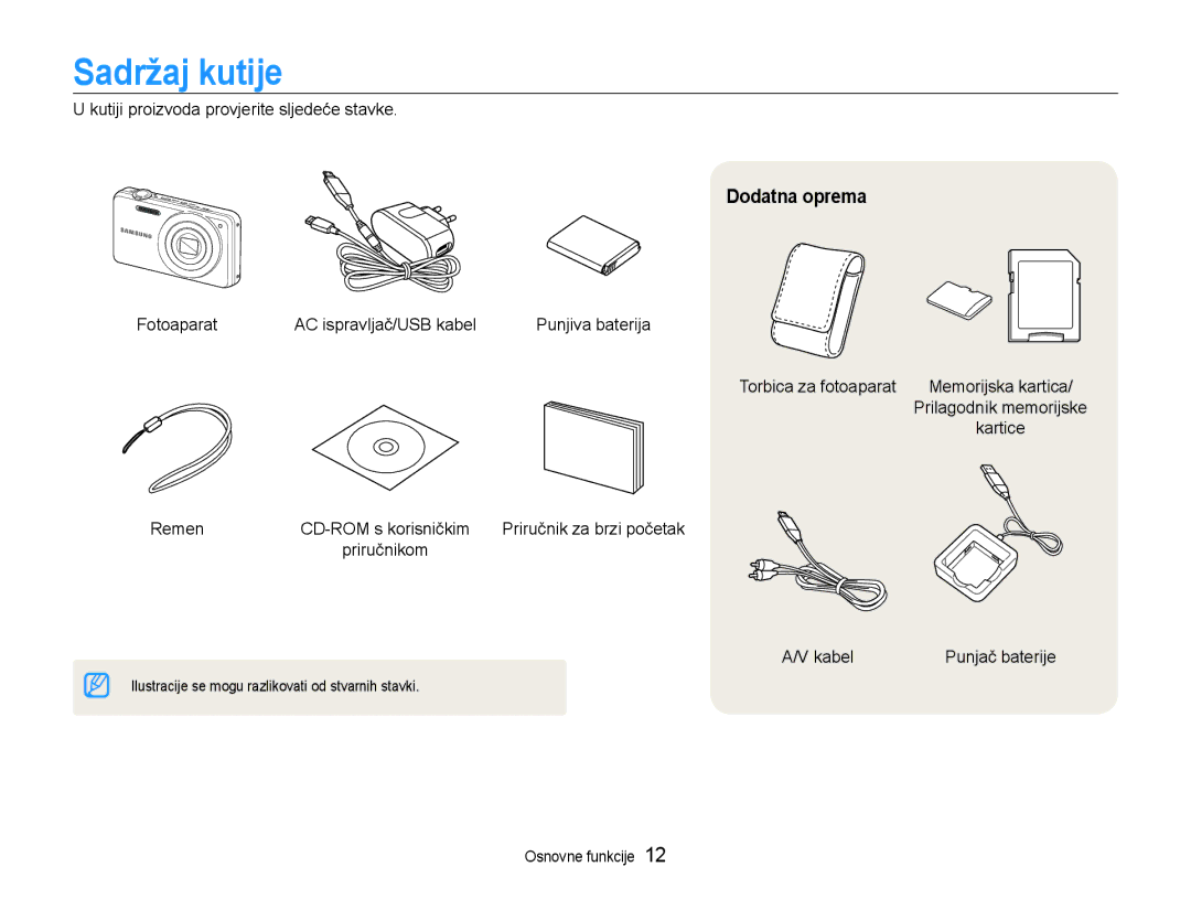 Samsung EC-ST90ZZBPSE3 manual Sadržaj kutije, Dodatna oprema 