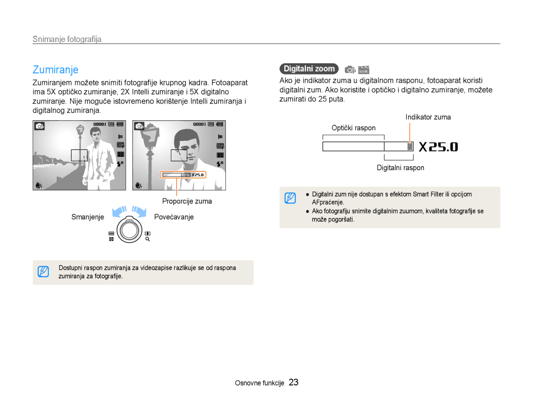 Samsung EC-ST90ZZBPSE3 manual Zumiranje, Snimanje fotografija, Digitalni zoom 