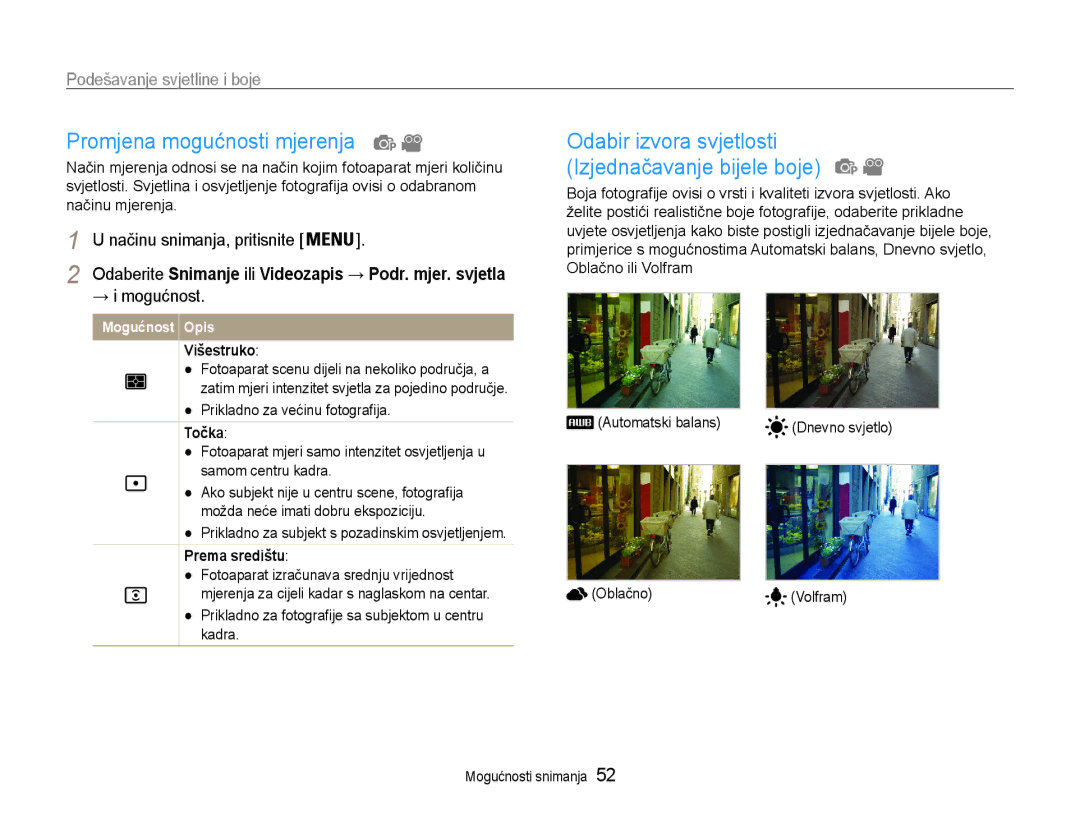 Samsung EC-ST90ZZBPSE3 manual Promjena mogućnosti mjerenja, Podešavanje svjetline i boje, → i mogućnost 