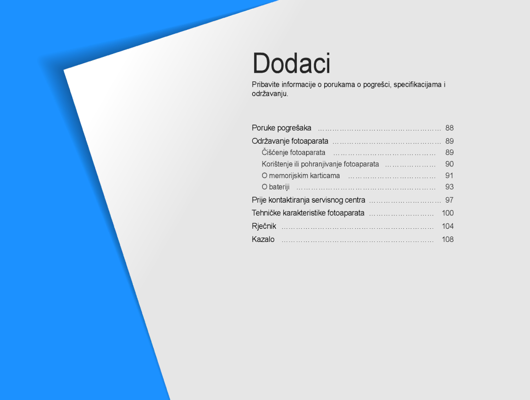Samsung EC-ST90ZZBPSE3 manual Dodaci, Održavanje fotoaparata ………………………………………… 