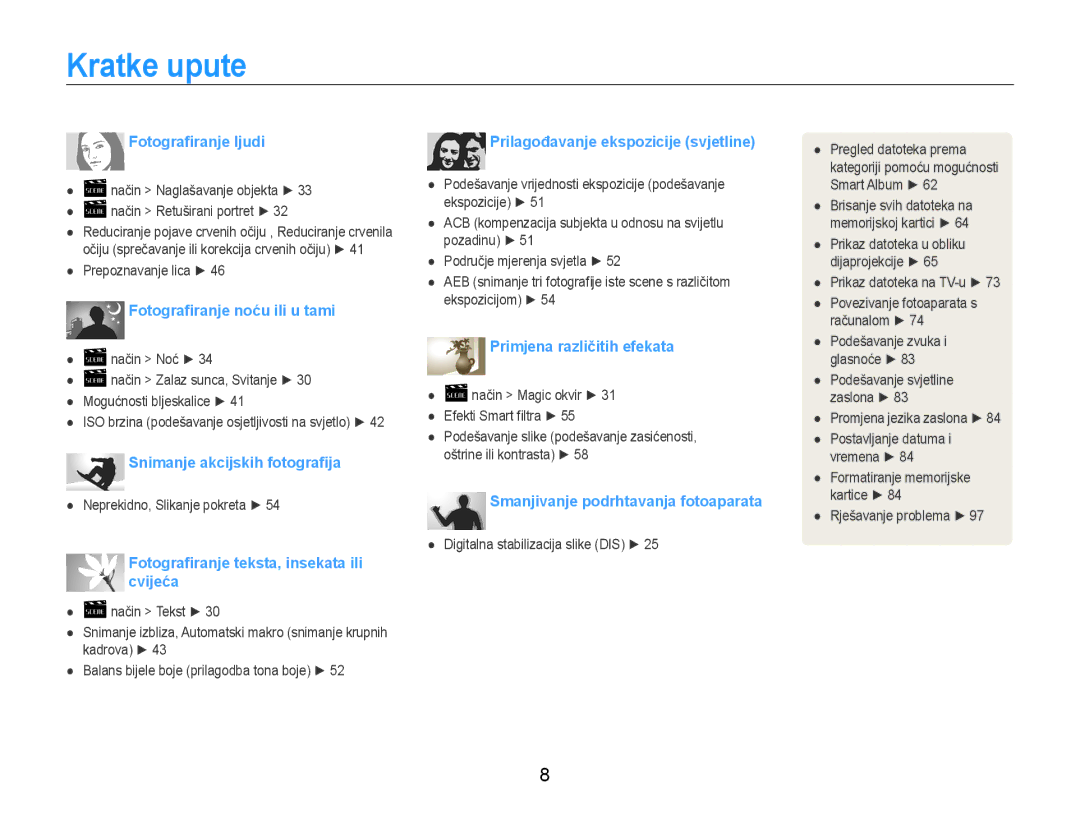 Samsung EC-ST90ZZBPSE3 manual Kratke upute, Fotografiranje ljudi 