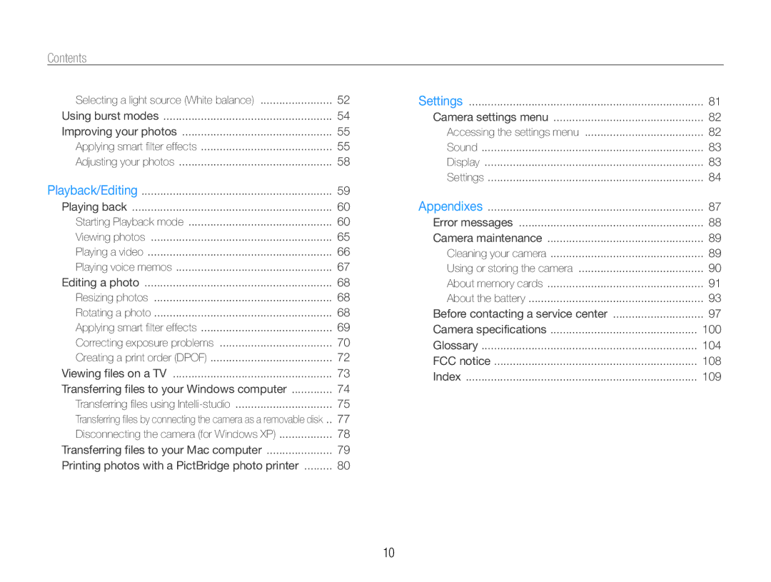 Samsung EC-ST90ZZBDUVN, EC-ST90ZZBPUE1, EC-ST90ZZBPPE1, EC-ST90ZZBPLE1, EC-ST90ZZDPPZA, EC-ST90ZZBPSE1 manual Contents﻿ 