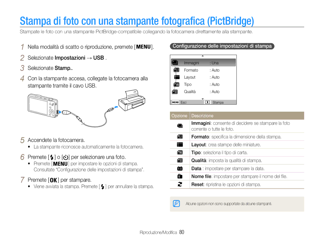 Samsung EC-ST90ZZDPSME manual Stampa di foto con una stampante fotografica PictBridge, Premete Per selezionare una foto 