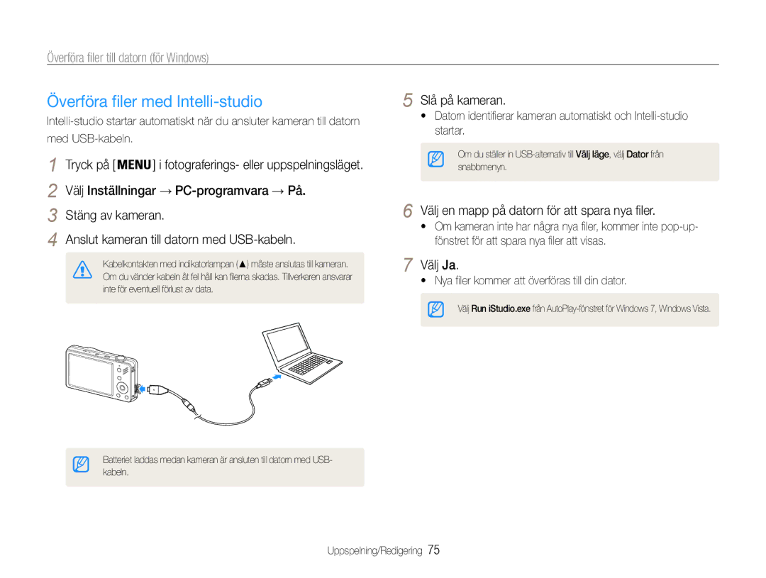 Samsung EC-ST90ZZBPSE2, EC-ST90ZZBPUE2 manual Överföra filer med Intelli-studio, Överföra filer till datorn för Windows 