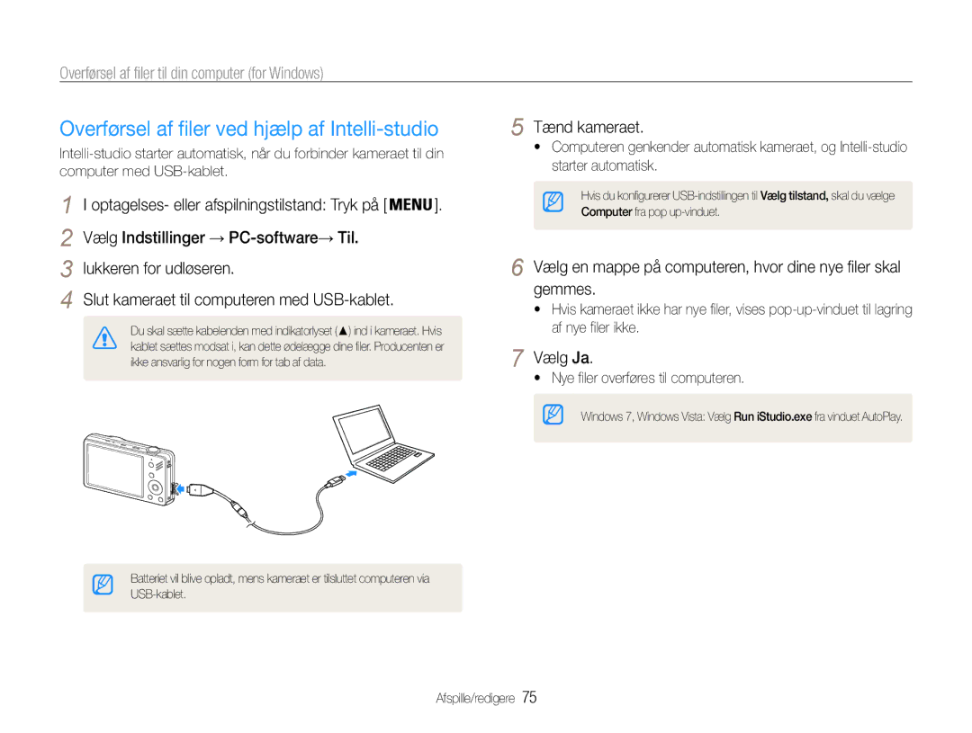 Samsung EC-ST90ZZBPSE2 Overførsel af filer ved hjælp af Intelli-studio, Overførsel af filer til din computer for Windows 