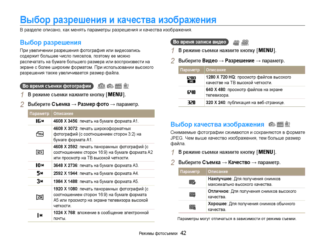 Samsung EC-ST93ZZBPBRU, EC-ST93ZZBPBE2, EC-ST93ZZBPSE2 Выбор разрешения и качества изображения, Выбор качества изображения 