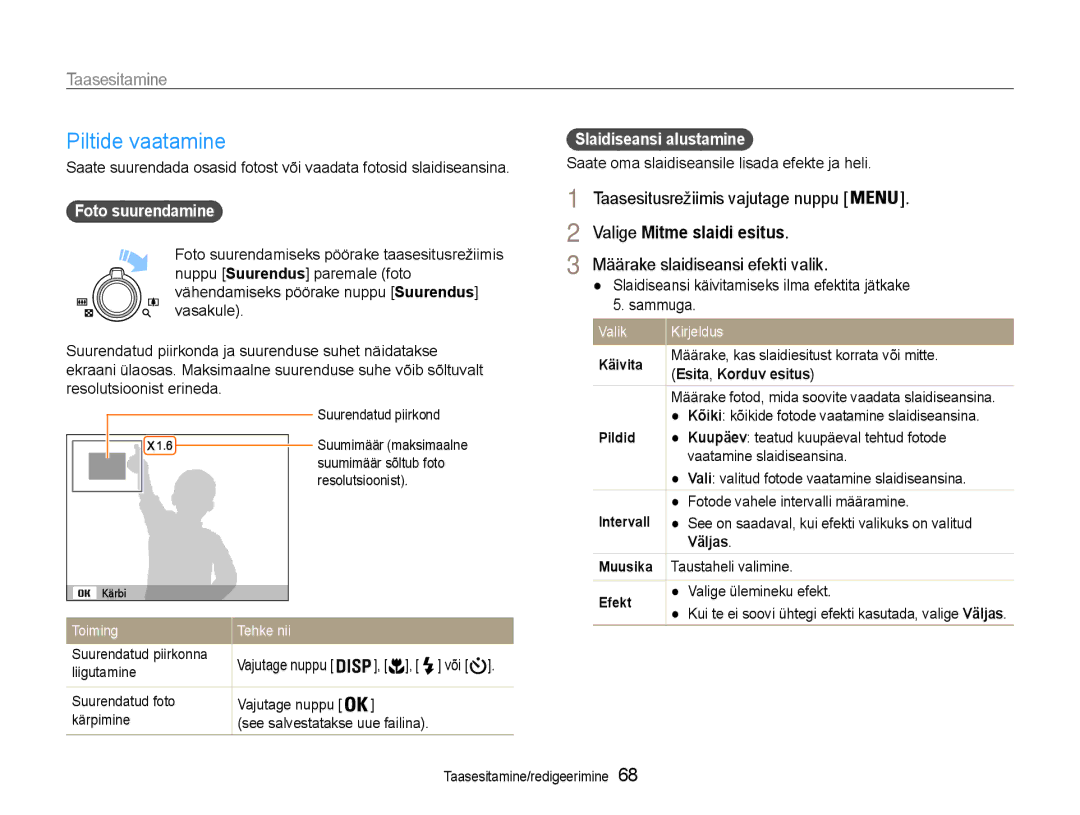 Samsung EC-ST93ZZBPBE2 manual Valige Mitme slaidi esitus, Määrake slaidiseansi efekti valik, Esita , Korduv esitus 