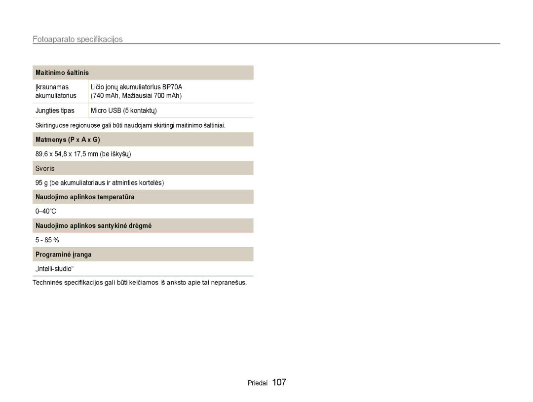 Samsung EC-ST93ZZBPBE2 Maitinimo šaltinis, Matmenys P x a x G, Svoris, Naudojimo aplinkos temperatūra, Programinė įranga 