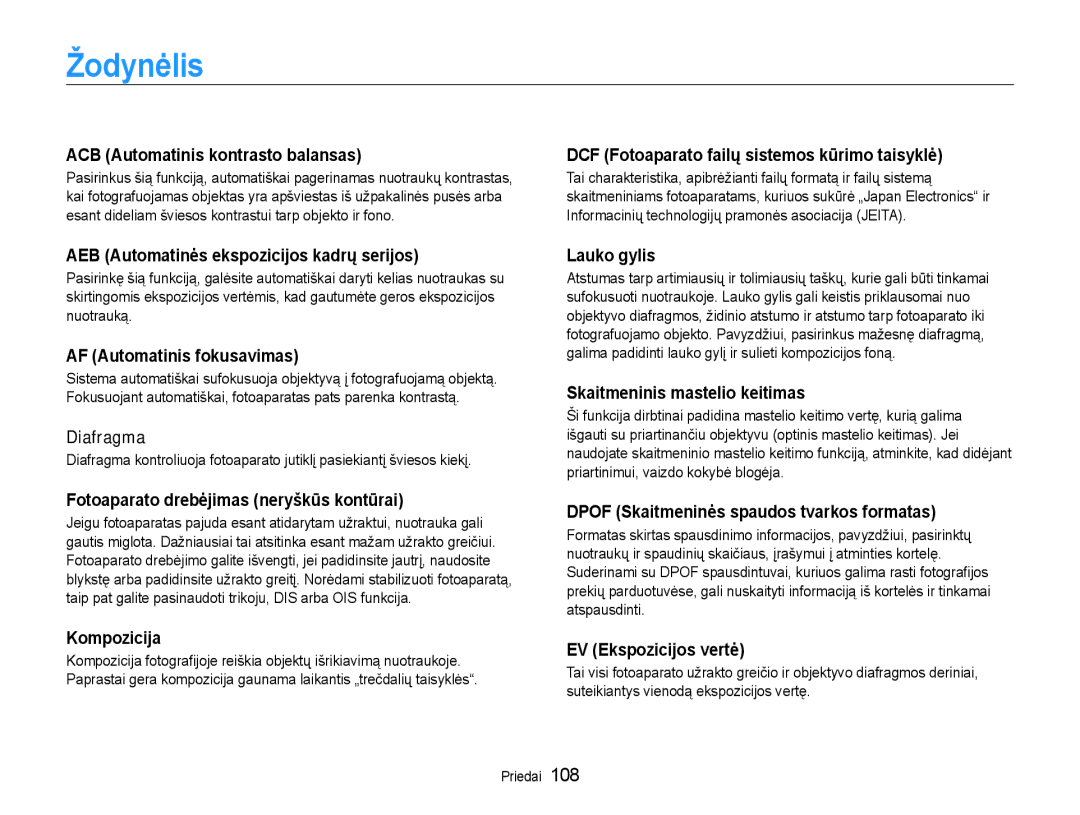 Samsung EC-ST93ZZBPSE2, EC-ST93ZZBPBE2, EC-ST93ZZBPRE2 manual Žodynėlis 