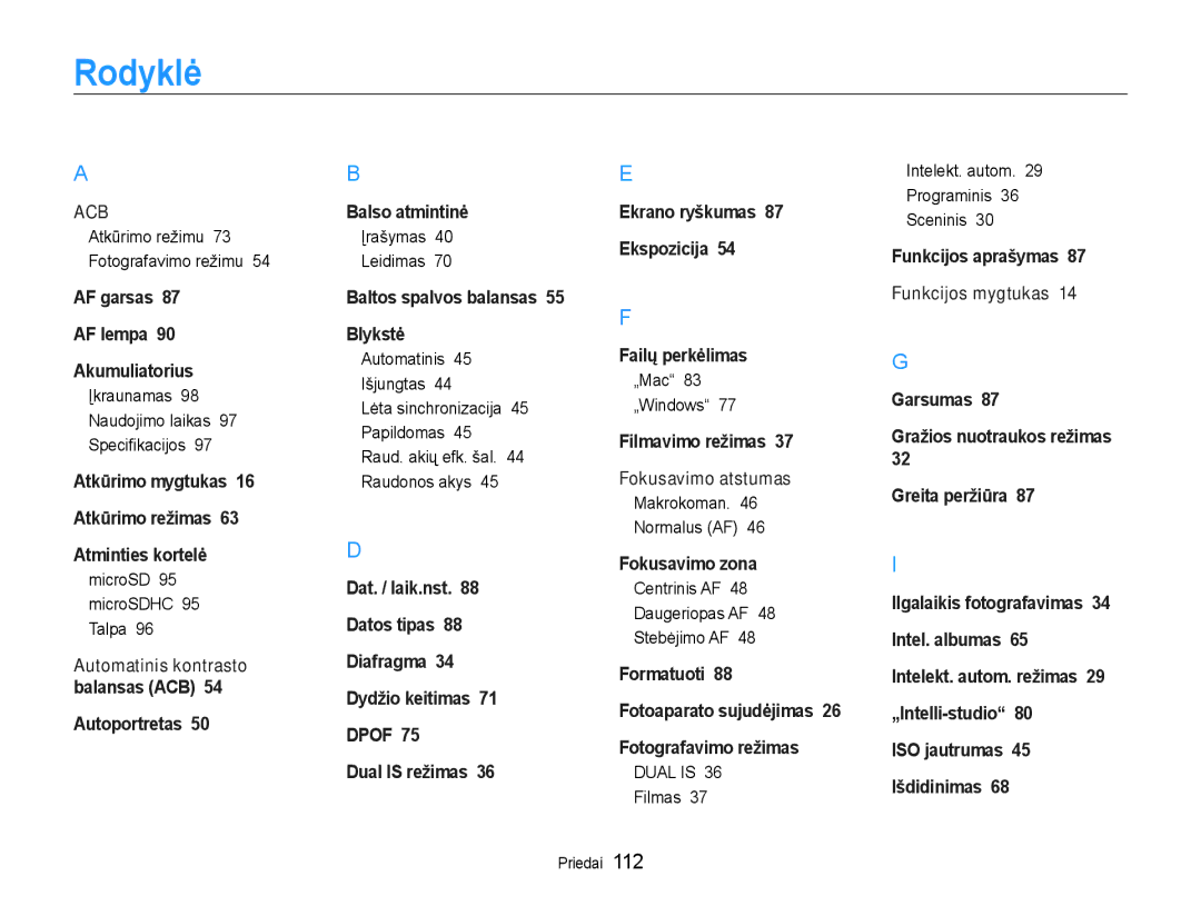 Samsung EC-ST93ZZBPRE2, EC-ST93ZZBPBE2, EC-ST93ZZBPSE2 manual Rodyklė 