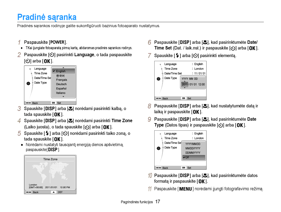 Samsung EC-ST93ZZBPBE2, EC-ST93ZZBPSE2, EC-ST93ZZBPRE2 manual Pradinė sąranka 