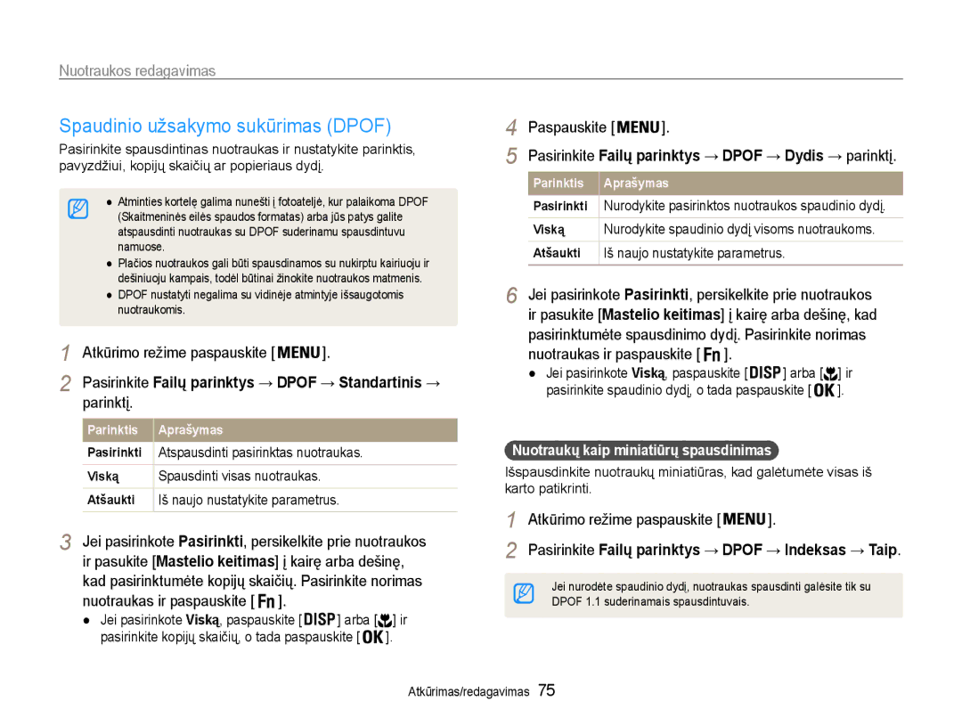 Samsung EC-ST93ZZBPSE2 manual Spaudinio užsakymo sukūrimas Dpof, Ir pasukite Mastelio keitimas į kairę arba dešinę 