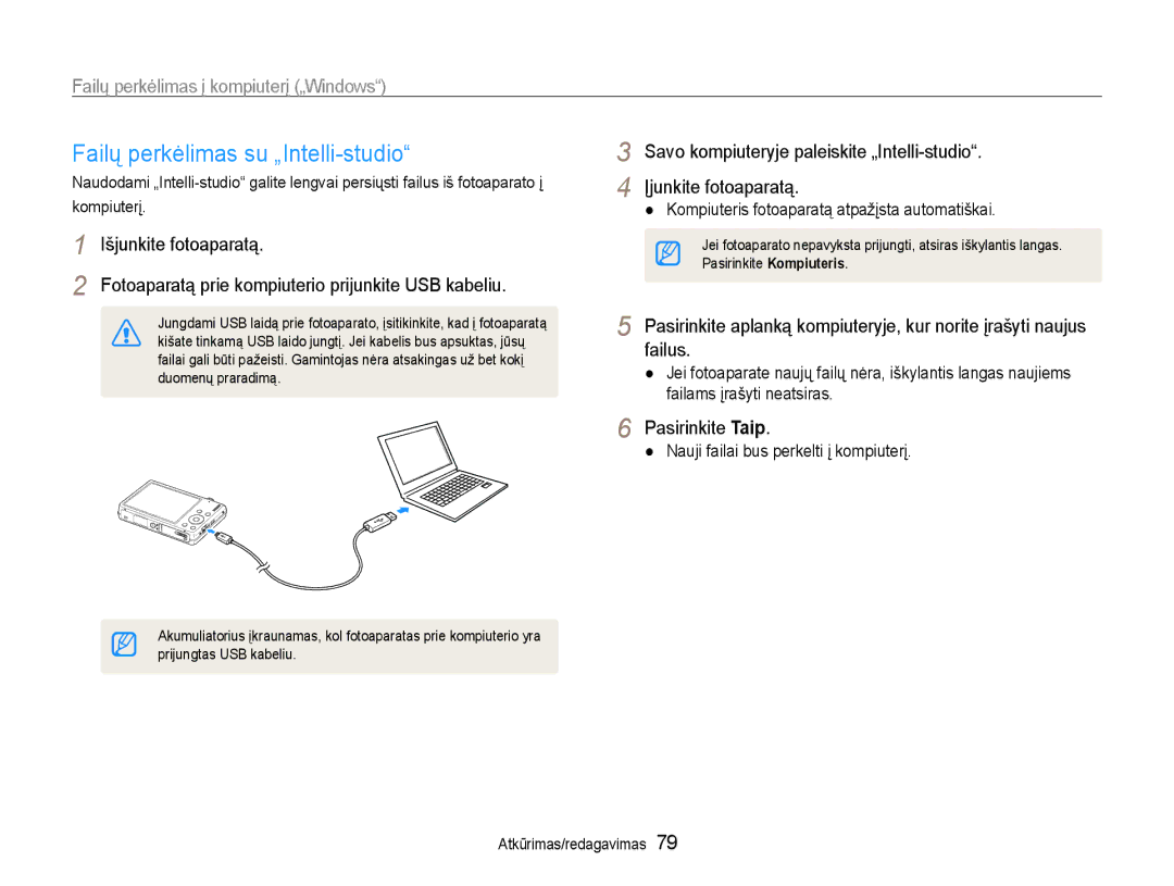 Samsung EC-ST93ZZBPRE2 manual Failų perkėlimas su „Intelli-studio, Pasirinkite Taip, Nauji failai bus perkelti į kompiuterį 