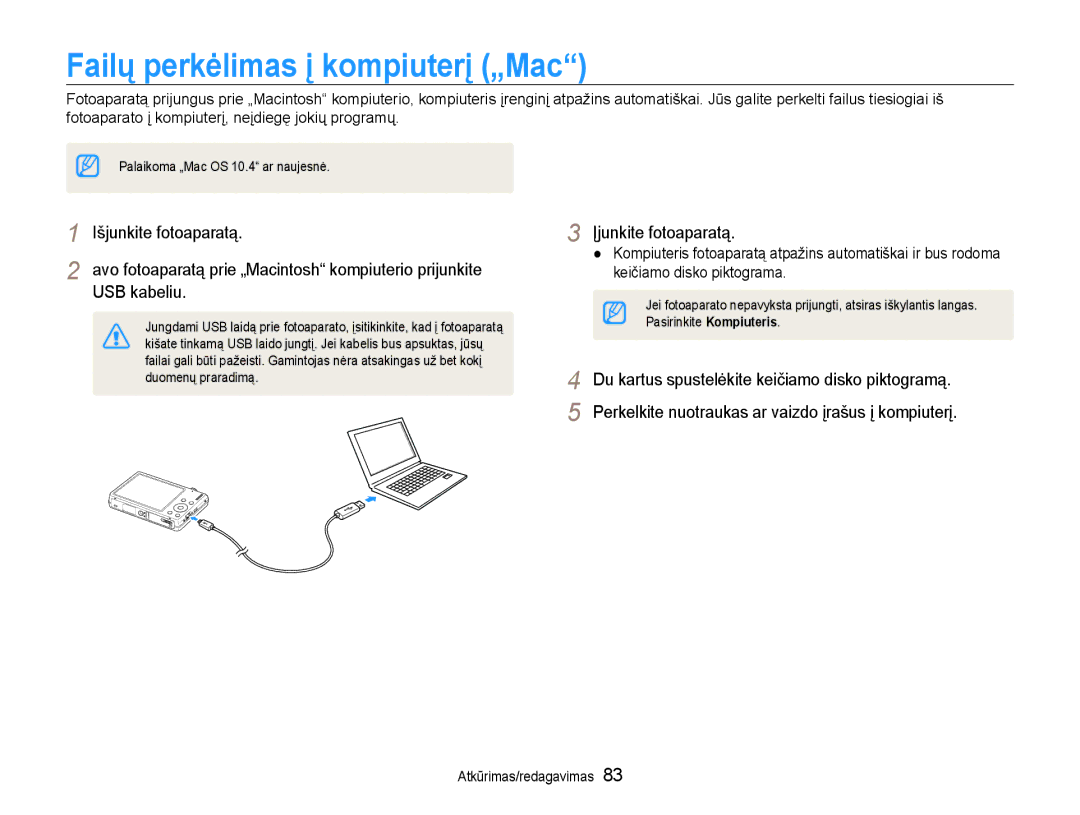 Samsung EC-ST93ZZBPBE2 manual Failų perkėlimas į kompiuterį „Mac, Du kartus spustelėkite keičiamo disko piktogramą 